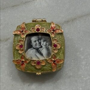Vintage Monet Collectible Floral Green and Gold Locket with Photo